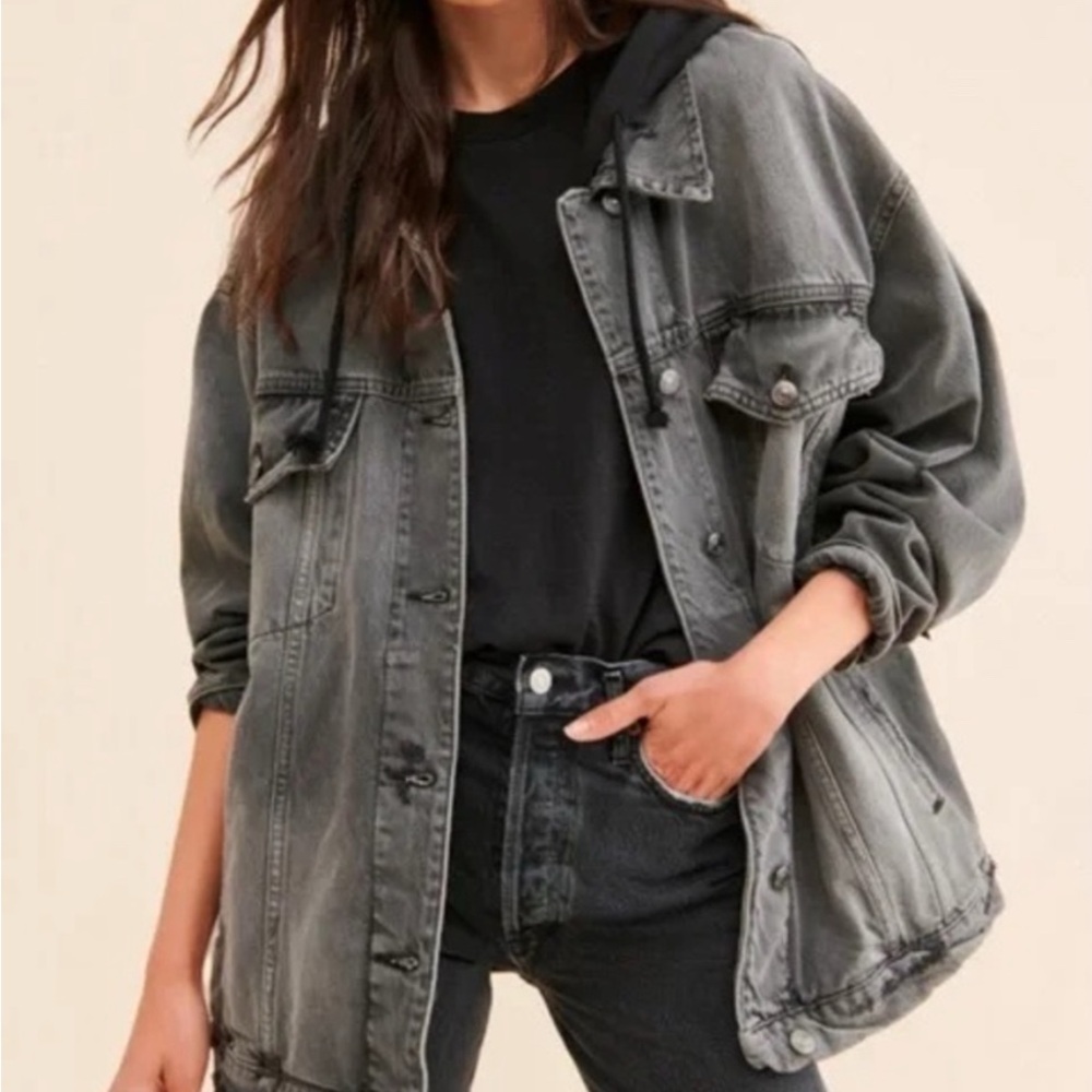 We The Free Washed Black Oversized Jean Jacket